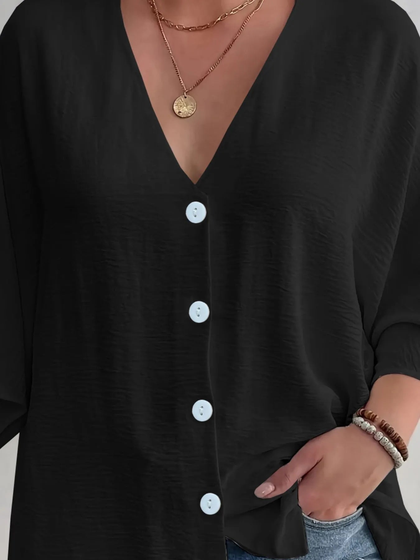 V - Neck Button Down Shirt - Oh she Rose