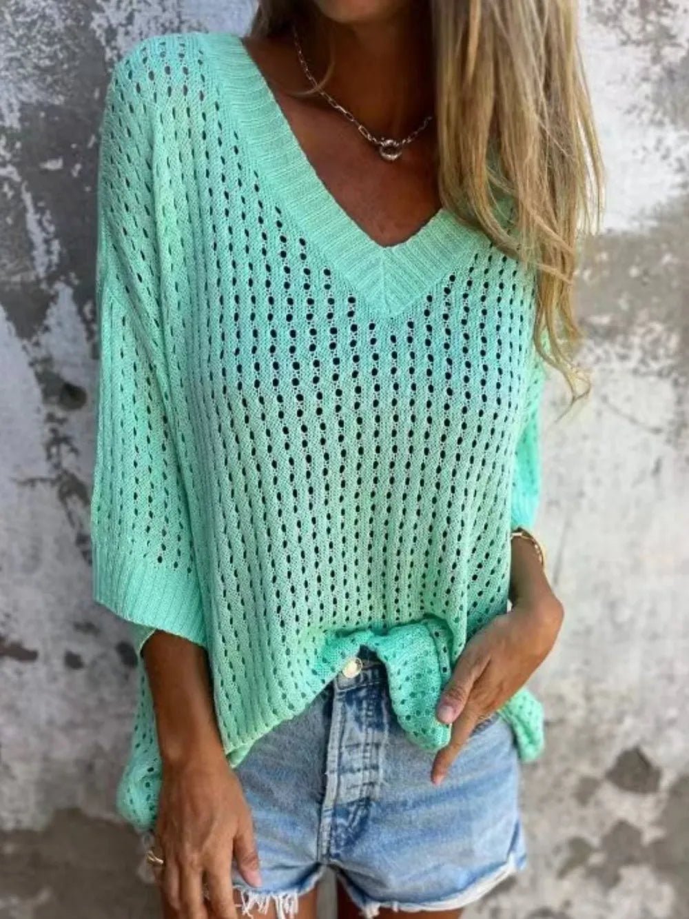 V - Neck Knit Cover Up - Oh she Rose