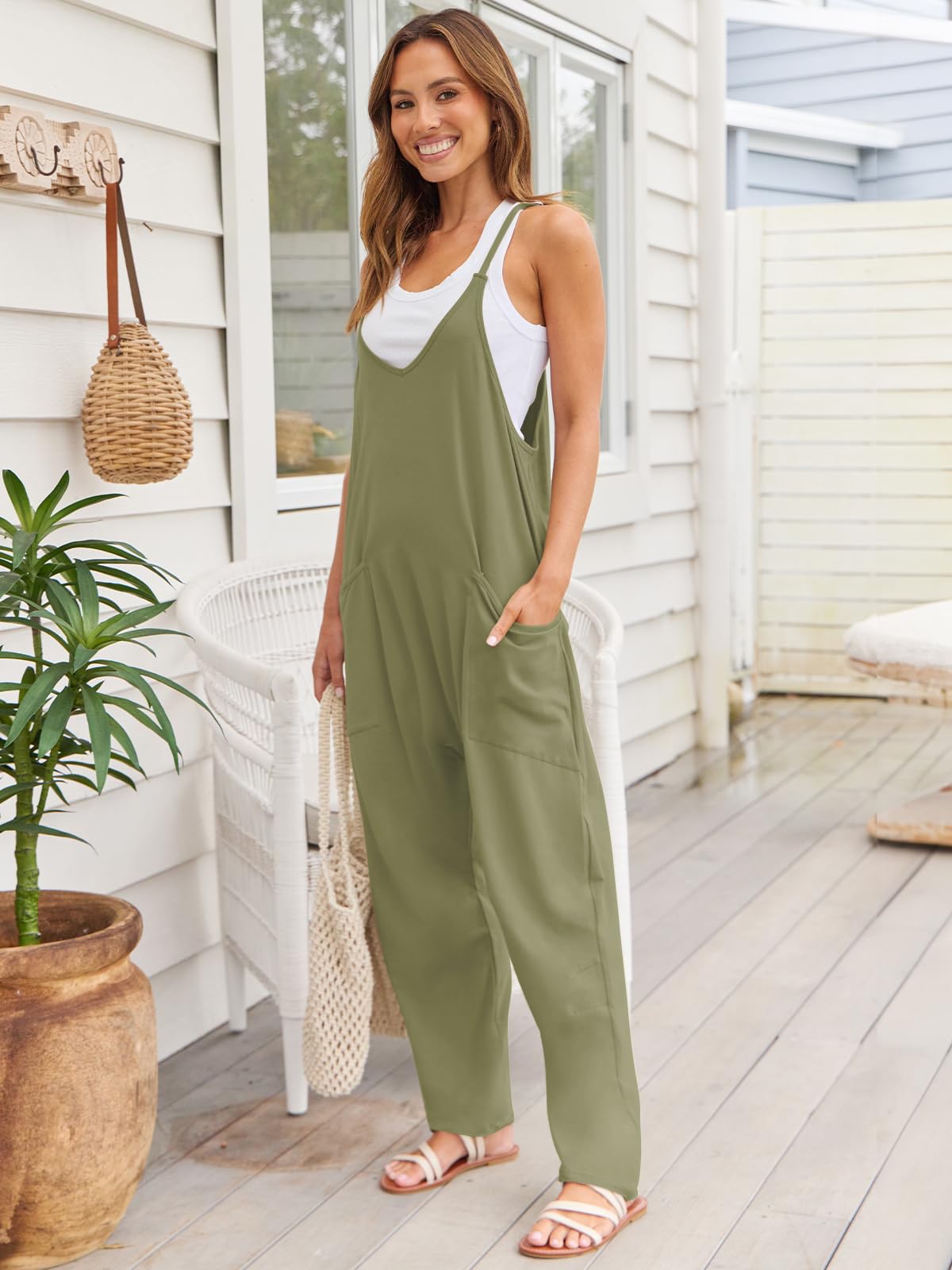 V - Neck Spaghetti Strap Jumpsuit - Oh she Rose