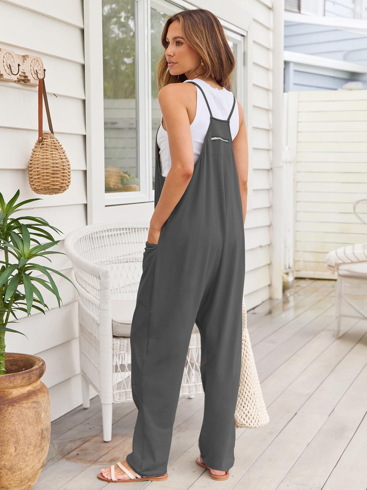 V - Neck Spaghetti Strap Jumpsuit - Oh she Rose