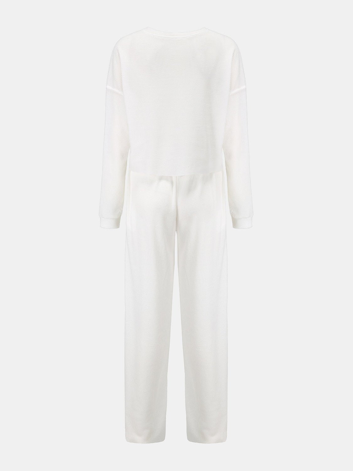 Waffle - Knit Round Neck Top and Pants Set - Oh she Rose