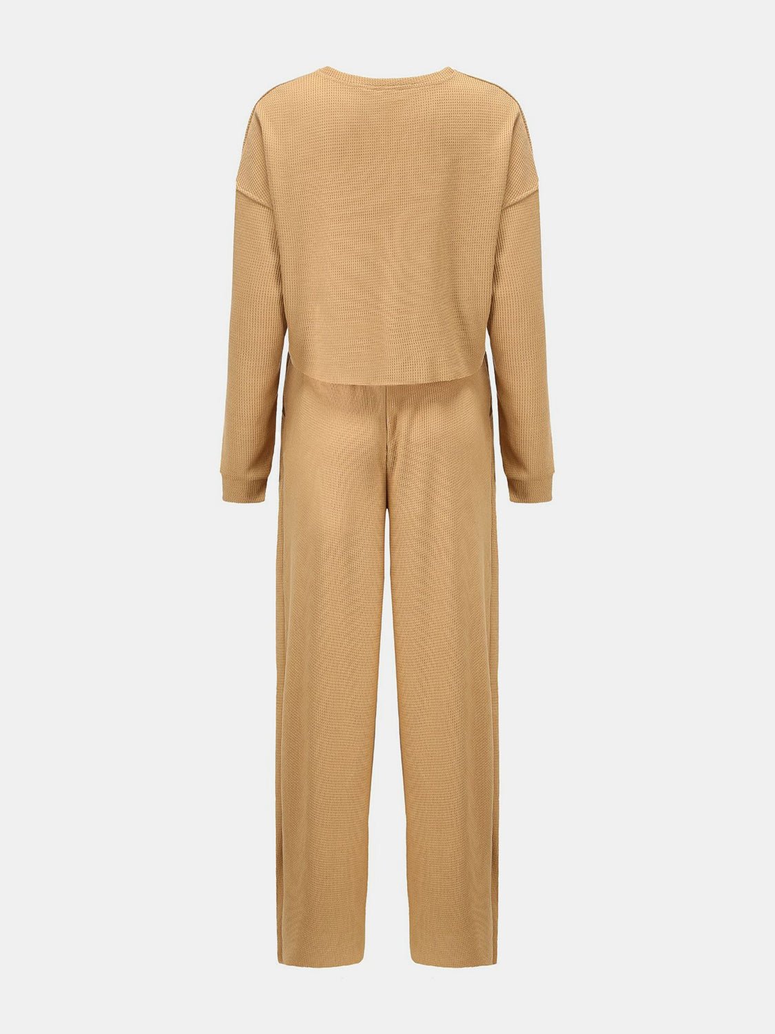 Waffle - Knit Round Neck Top and Pants Set - Oh she Rose