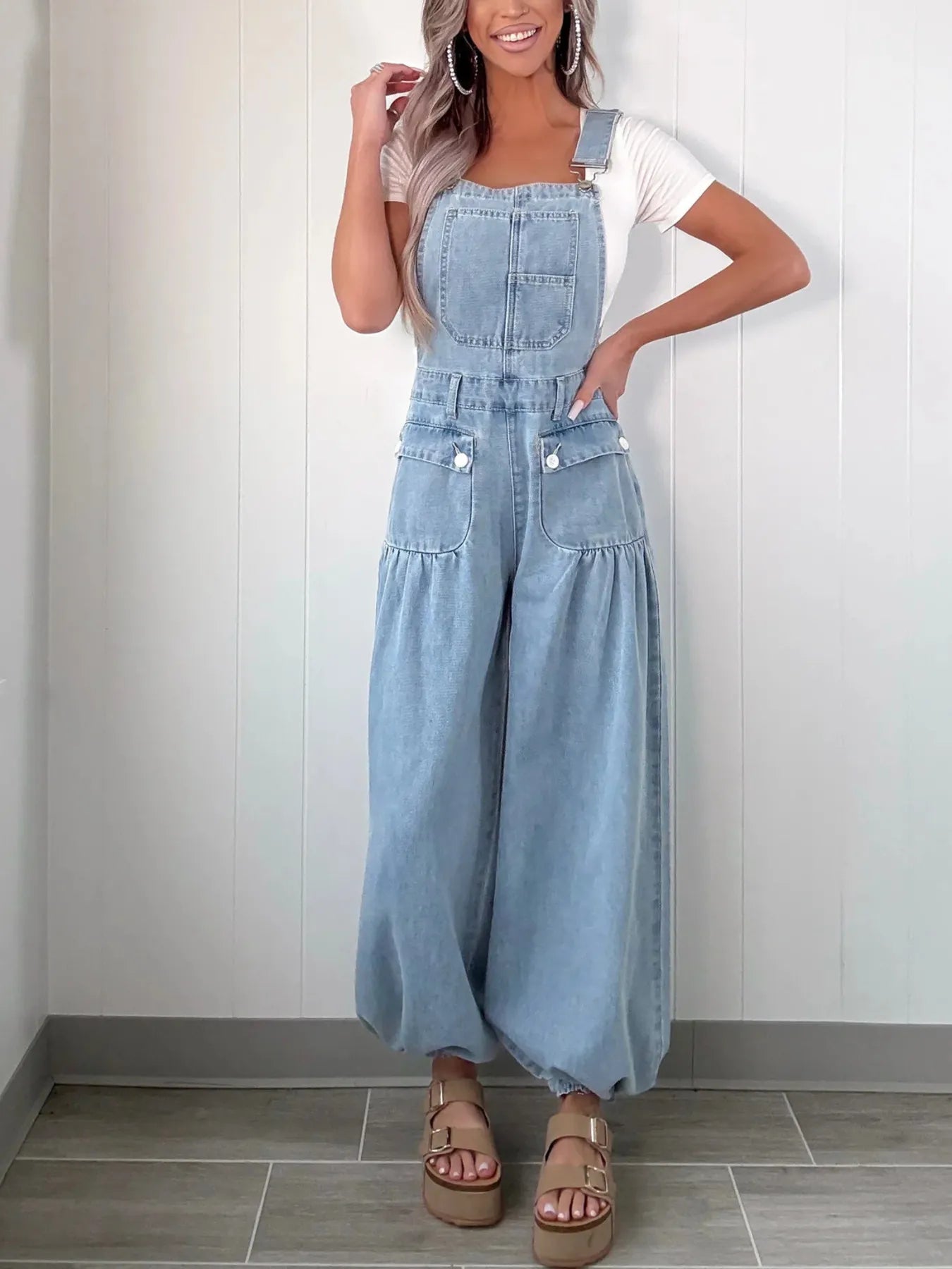 Wide Leg Denim Overalls - Oh she Rose