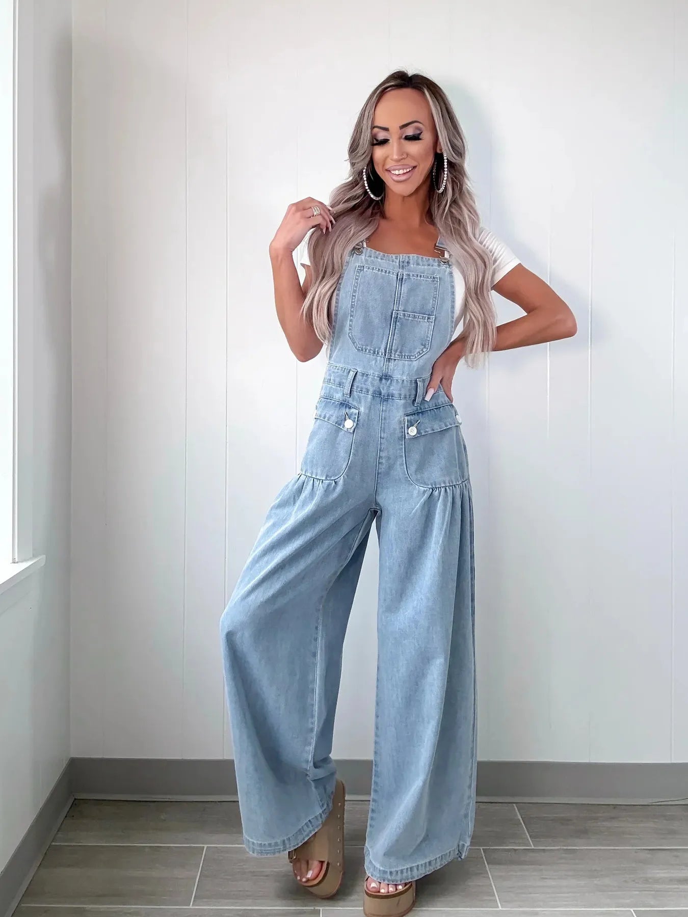 Wide Leg Denim Overalls - Oh she Rose