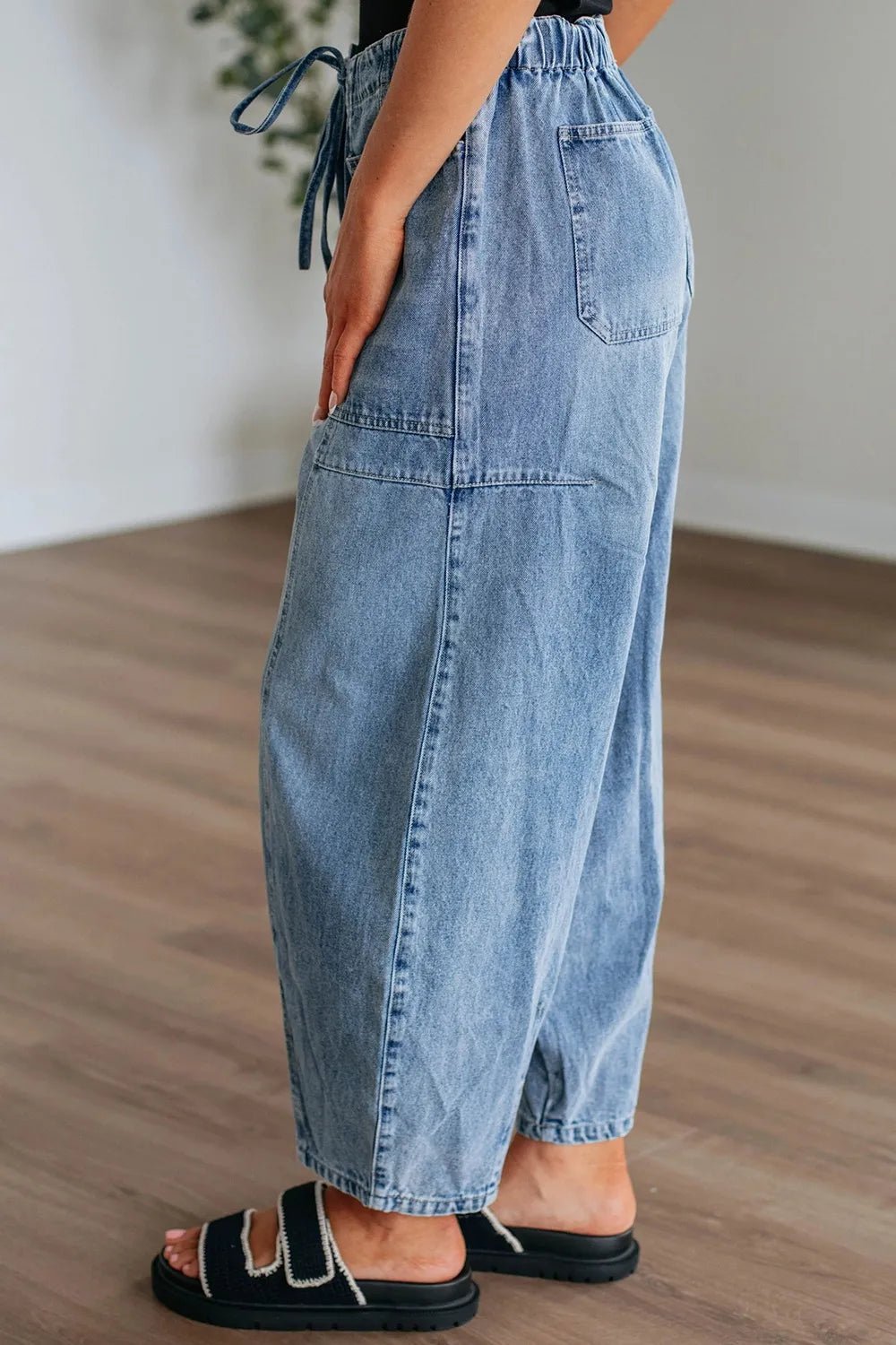 Wide Leg Drawstring Jeans - Oh she Rose