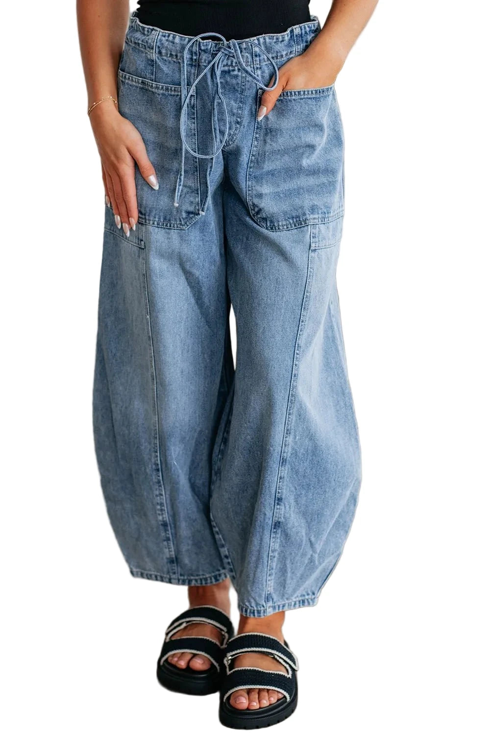 Wide Leg Drawstring Jeans - Oh she Rose