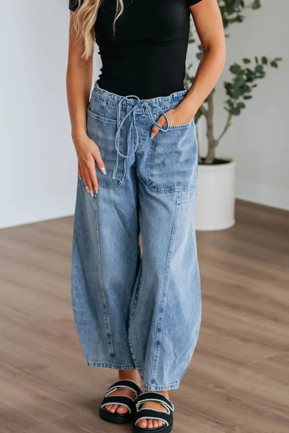 Wide Leg Drawstring Jeans - Oh she Rose