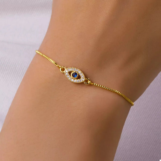18K Gold - Plated Evil Eye Adjustable Bracelet - Oh she Rose
