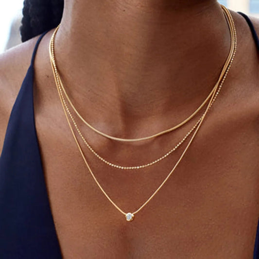 18K Gold - Plated Layered Necklace - Oh she Rose