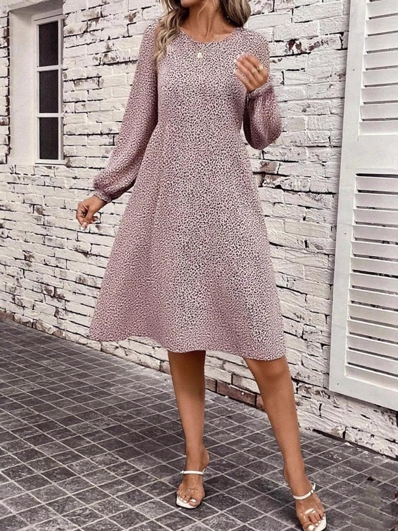 Animal Print Balloon Sleeve Dress - Oh she Rose