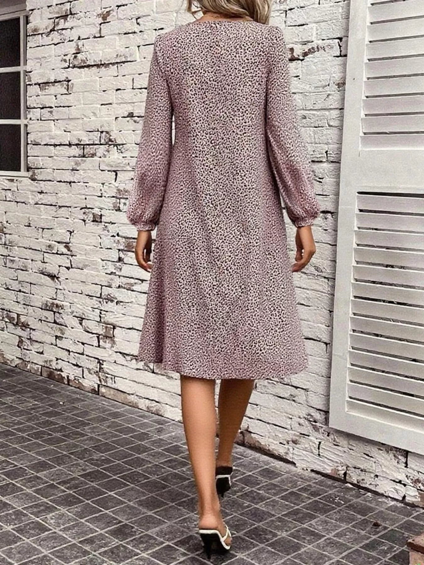 Animal Print Balloon Sleeve Dress - Oh she Rose