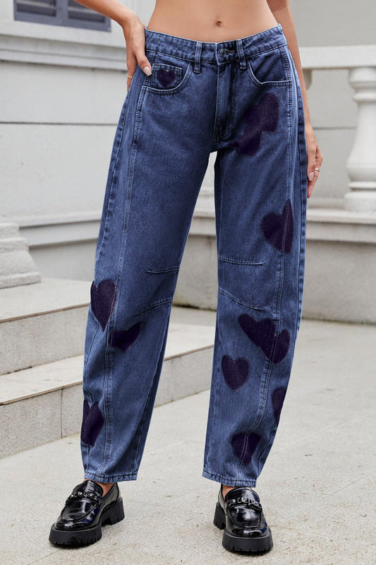 Barrel Leg Heart Mid Rise Jeans - Oh she Rose
