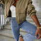 Baseball Collar Dropped Shoulder Jacket - Oh she Rose