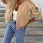 Baseball Collar Dropped Shoulder Jacket - Oh she Rose