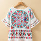 Boho Floral Print Round Neck Ruffle Trim Blouse - Oh she Rose