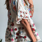 Boho Floral Print Round Neck Ruffle Trim Blouse - Oh she Rose