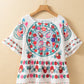 Boho Floral Print Round Neck Ruffle Trim Blouse - Oh she Rose