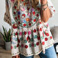 Boho Floral Print Round Neck Ruffle Trim Blouse - Oh she Rose