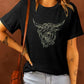 Bull Head Embroidered Round Neck T Shirt - Oh she Rose