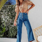Button Fly Cropped Wide Leg Jeans - Oh she Rose
