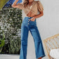 Button Fly Cropped Wide Leg Jeans - Oh she Rose