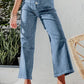Button Fly Cropped Wide Leg Jeans - Oh she Rose