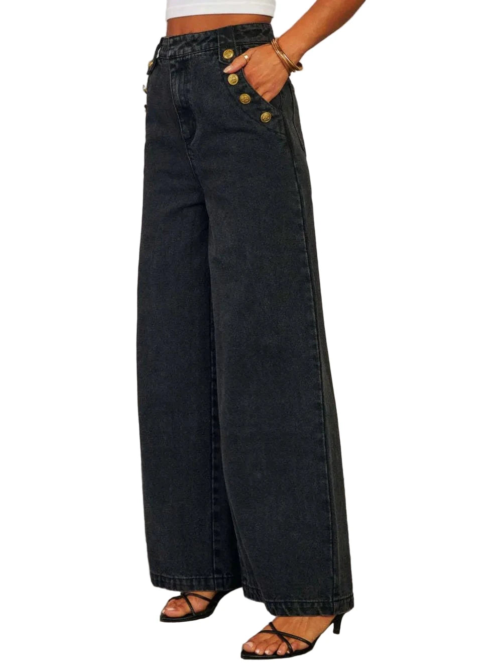 Button Up Wide Leg Jeans - Oh she Rose
