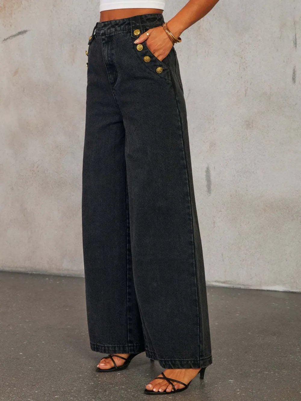 Button Up Wide Leg Jeans - Oh she Rose