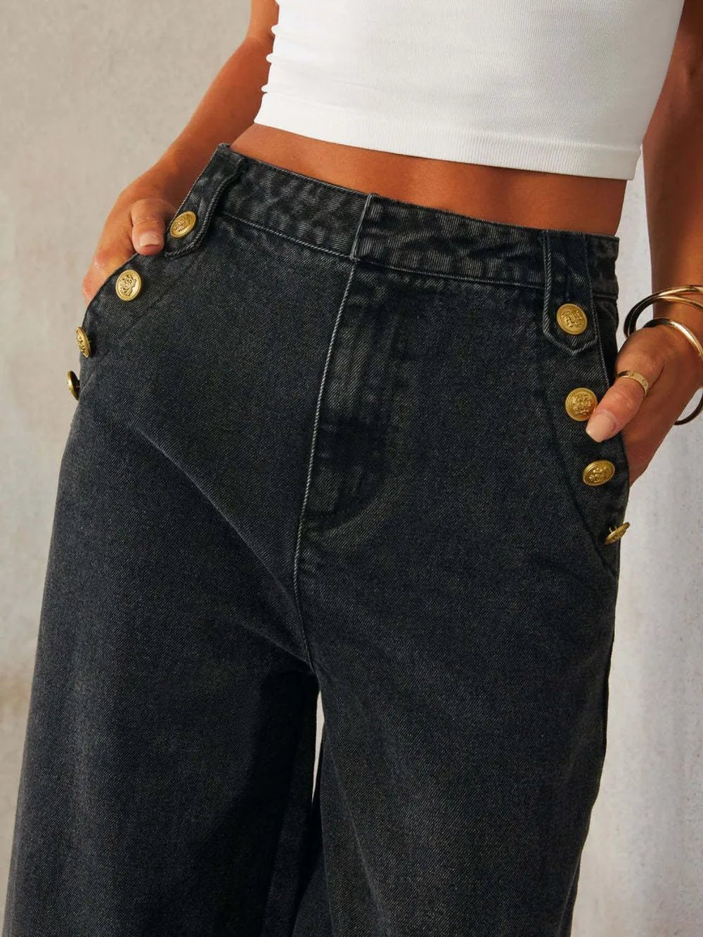 Button Up Wide Leg Jeans - Oh she Rose