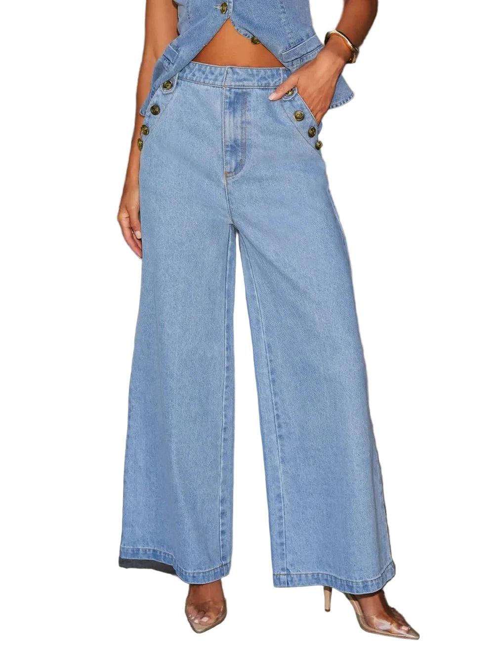 Button Up Wide Leg Jeans - Oh she Rose