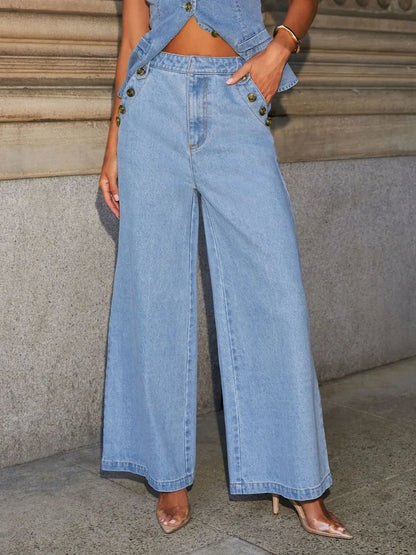 Button Up Wide Leg Jeans - Oh she Rose