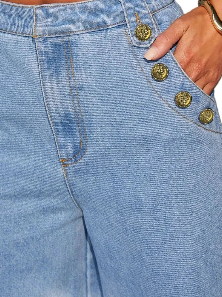 Button Up Wide Leg Jeans - Oh she Rose