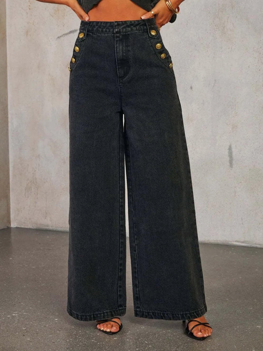 Button Up Wide Leg Jeans - Oh she Rose