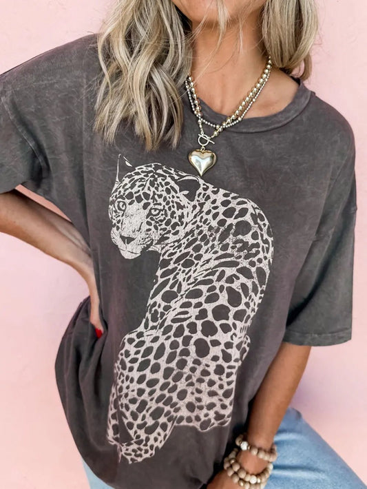 Cheetah Mineral Wash T-Shirt - Oh she Rose