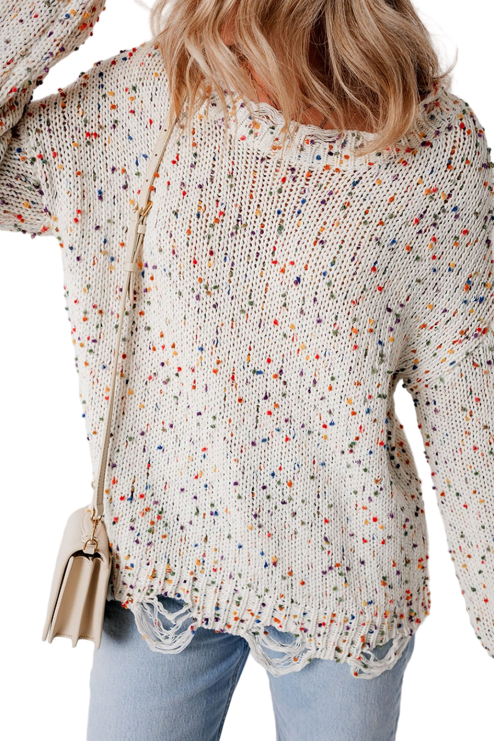 Confetti Distressed Hem Long Sleeve Sweater - Oh she Rose