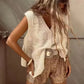 Crochet Lace V - Neck Vest - Oh she Rose