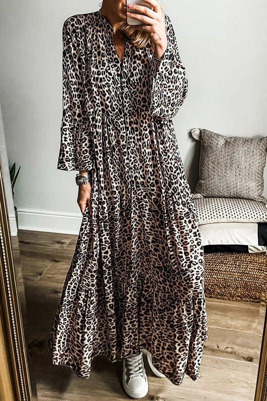 Fall Into Leopard Ruffle Dress - Oh she Rose