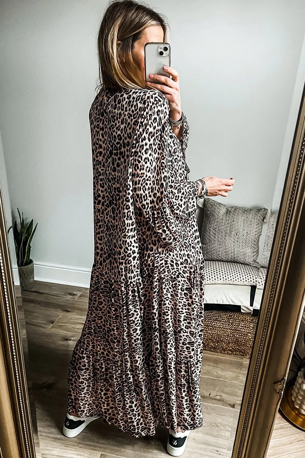 Fall Into Leopard Ruffle Dress - Oh she Rose
