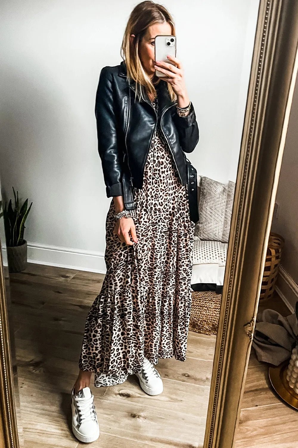 Fall Into Leopard Ruffle Dress - Oh she Rose