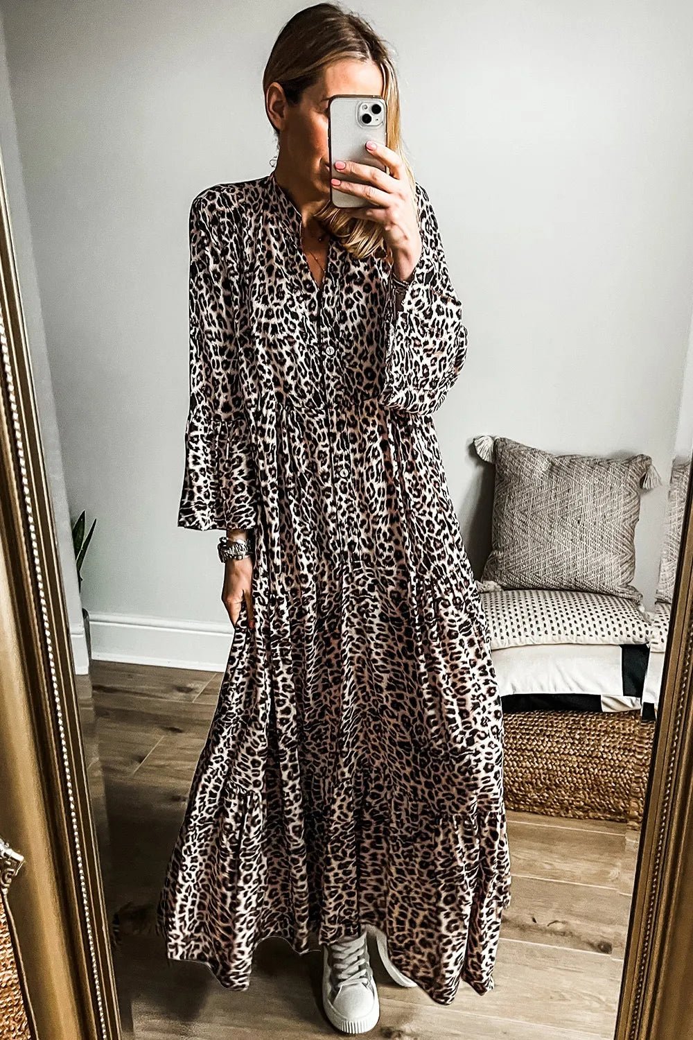 Fall Into Leopard Ruffle Dress - Oh she Rose