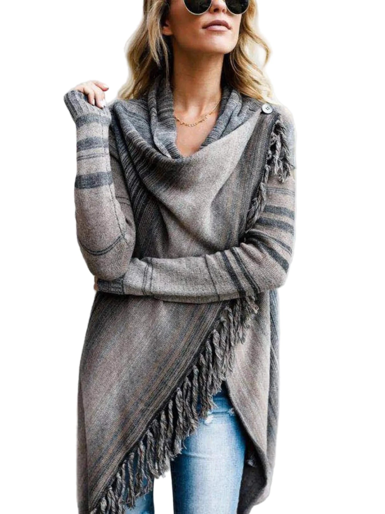 Feeling Fringy Asymmetrical Cardigan - Oh she Rose