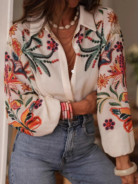 Floral Button Up Long Sleeve Shirt - Oh she Rose