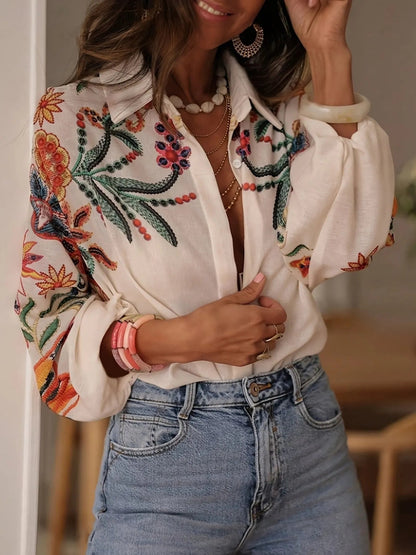 Floral Button Up Long Sleeve Shirt - Oh she Rose