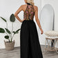 Floral Embroidered Halter Neck Pleated Jumpsuit - Oh she Rose