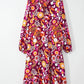 Floral Johnny Collar Long Sleeve Midi Dress - Oh she Rose