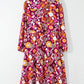 Floral Johnny Collar Long Sleeve Midi Dress - Oh she Rose
