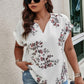 Floral Print V Neck Blouse - Oh she Rose