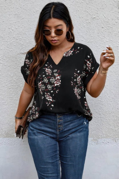Floral Print V Neck Blouse - Oh she Rose