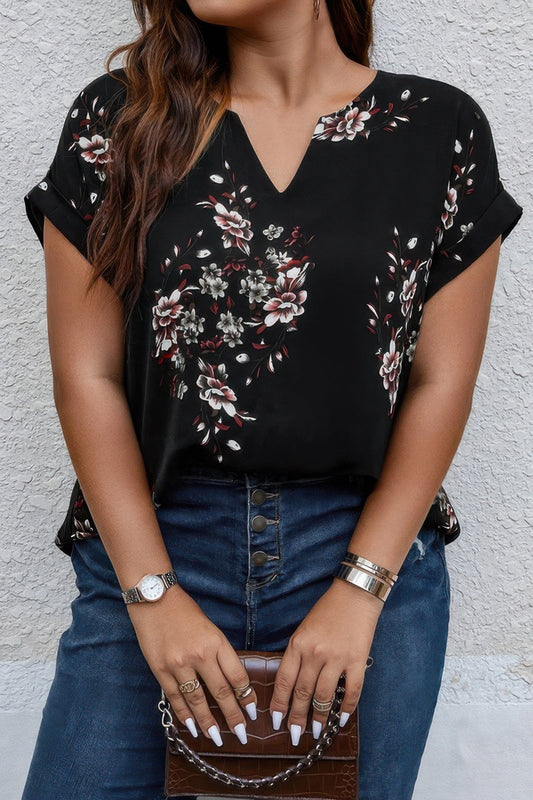 Floral Print V Neck Blouse - Oh she Rose
