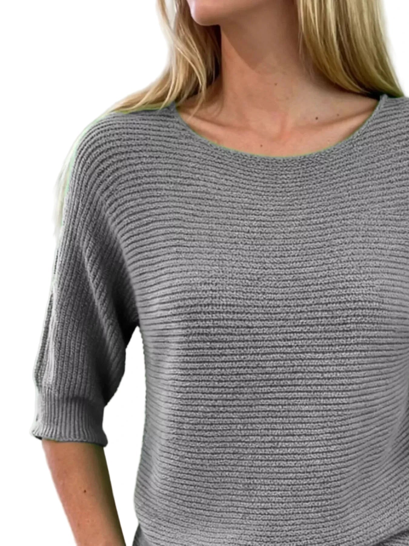 Full Size Ribbed Knit Round Neck Sweater Plus Size - Oh she Rose